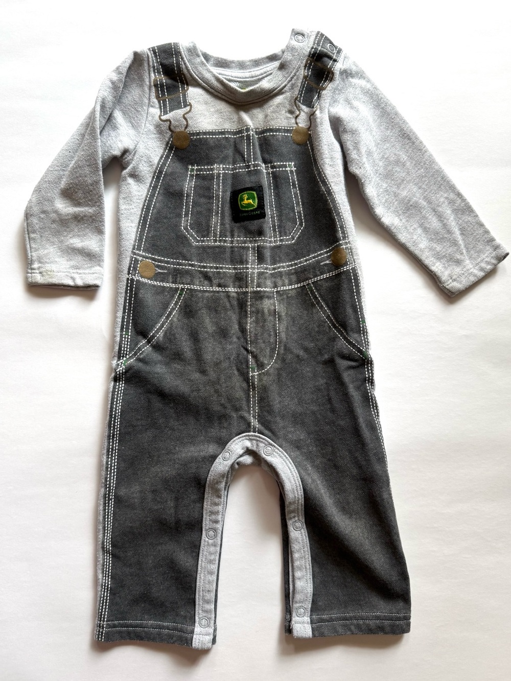 John Deere Gray and Dark Gray Overalls Romper with Logo